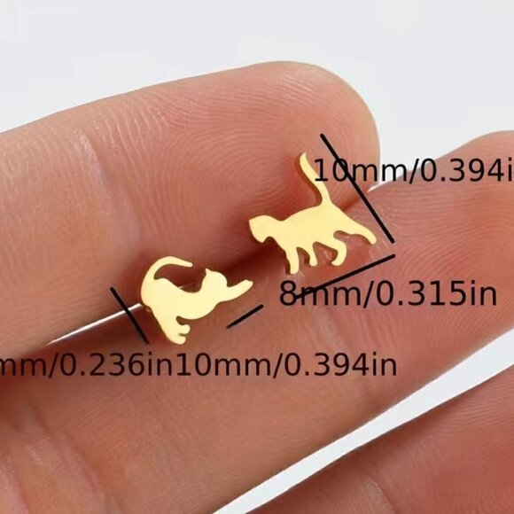 Playful Cats Stainless Steel Stud Small Earrings #1409 (Color: black) - Picture 6 of 10